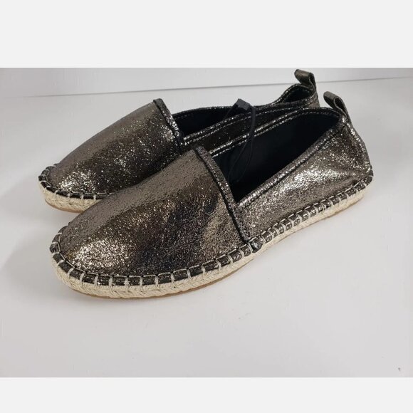 NWOT Zara Dark Gold Metallic Jute Sole Flat Boho Preppy Espadrille Size 7 NWOT - Picture 1 of 8